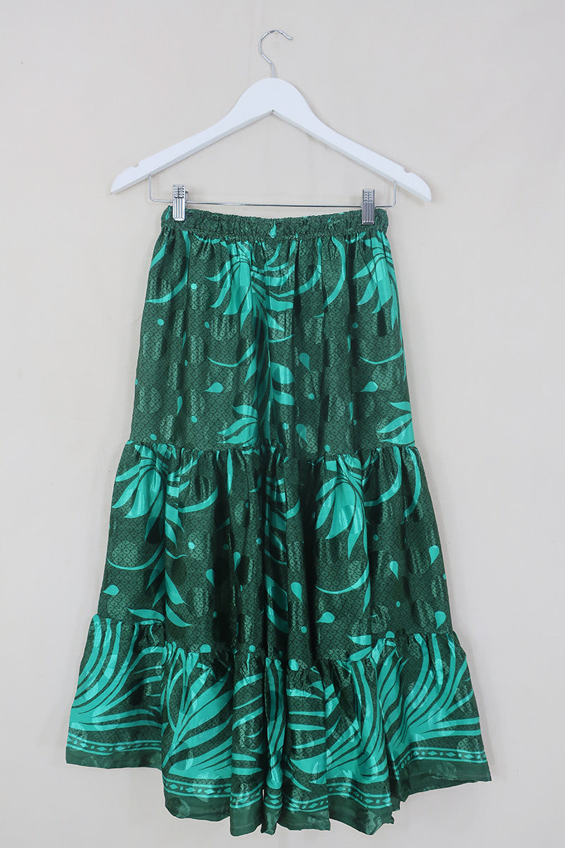 Rosie Midi Skirt - Vintage Indian Sari - Jade & Moss Floral - Free Size by All About About Audrey