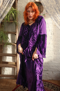 Embroidered Velvet Handkerchief Midi Skirt in Jewelled Violet