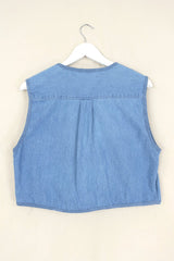Willa Reclaimed Denim Waistcoat - Earthy Aztec Embroidery - Size L by All About Audrey