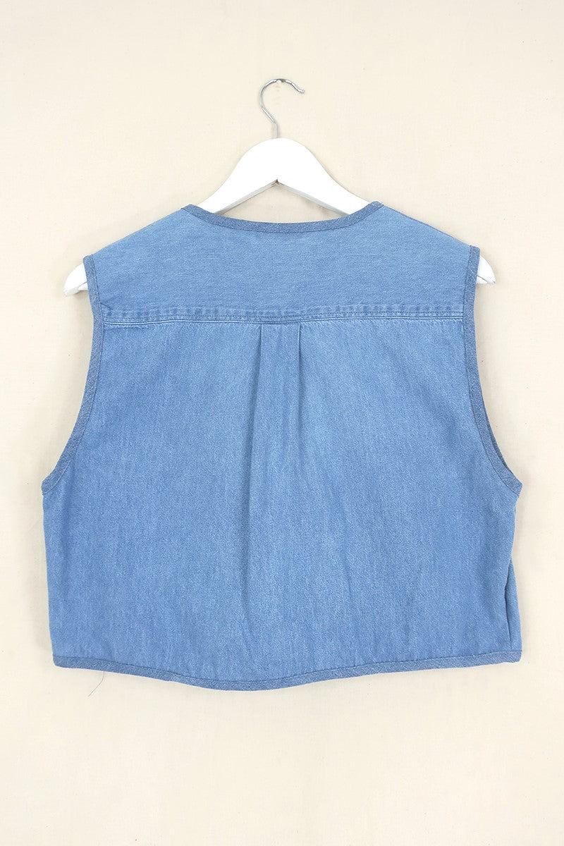 Willa Reclaimed Denim Waistcoat - Earthy Aztec Embroidery - Size L by All About Audrey