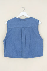 Willa Reclaimed Denim Waistcoat - Charcoal Black Embellished Leaves - Size M by All About Audrey