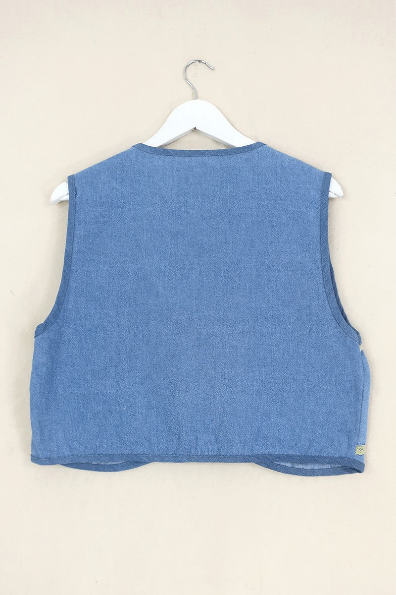 Willa Reclaimed Denim Waistcoat - Desert Safari & Animal Embroidery - Size M/L by All 