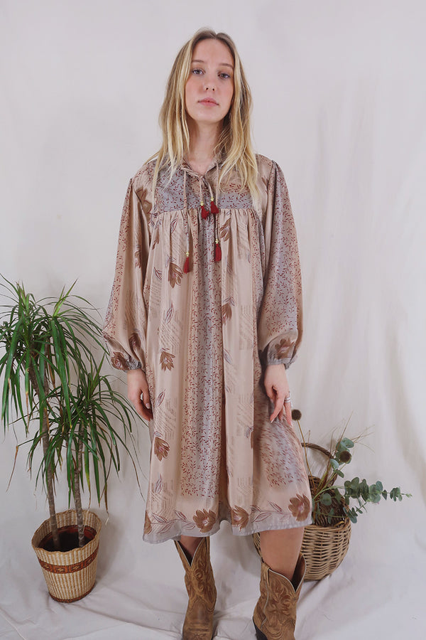 SALE | Daphne Dress - Soft Copper Falling Flowers - Vintage Sari - Size S/M By All About AUdrey