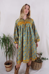 Daphne Dress - Jewelled Sun & Sky Paisley - Vintage Sari - Size M/L By All About Audrey