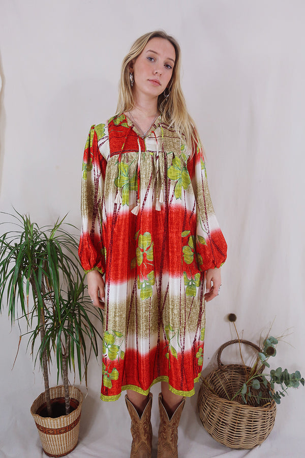 Daphne Dress - Crimson Clover Fade - Vintage Sari - Size S/M By All About Audrey