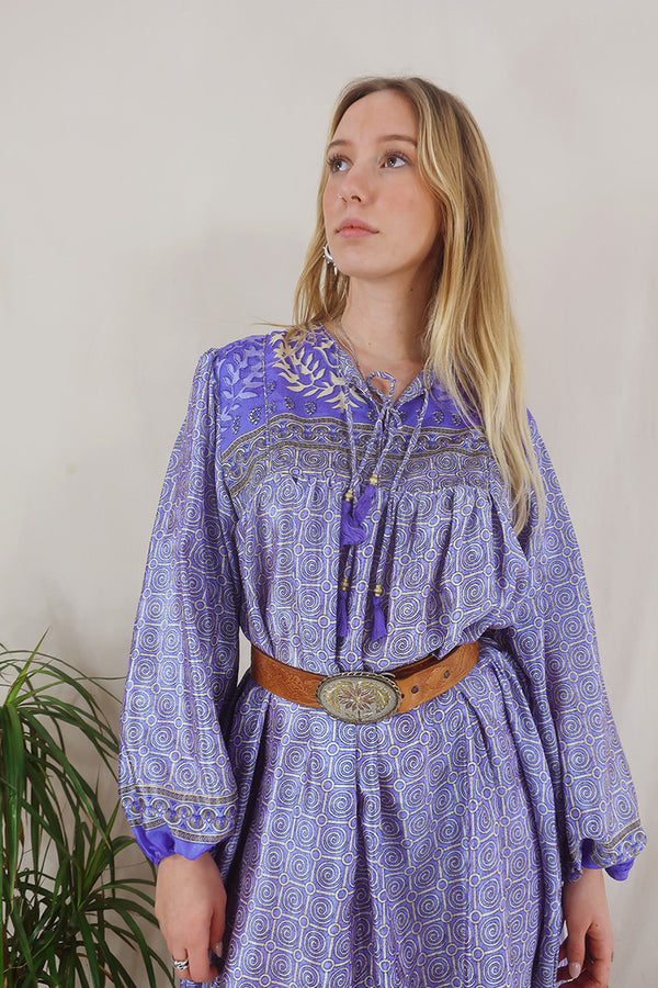 Daphne Dress - Amethyst Mosaic - Vintage Sari - Size S/M By All About Audrey