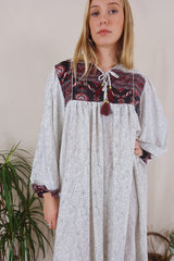 Daphne Dress - Salt White & Sable Vines - Vintage Sari - Size XL By All About Audrey