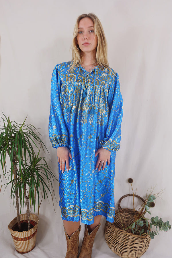 Daphne Dress - Santorini & Gilded Floral Waves - Vintage Sari - Size S/M By All About Audrey