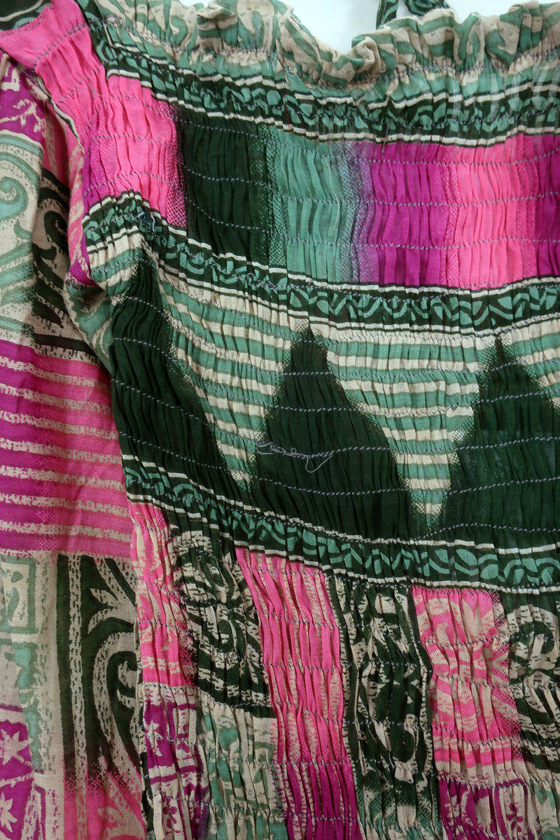 Pearl Top - Vintage Indian Cotton - Pine & Pink Patchwork - Size XS - S