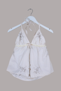 Babydoll Vintage Tablecloth Top in Taupe Embroidery - Size XS/S