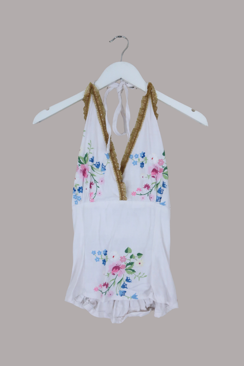 Babydoll Vintage Tablecloth Top in Blooming Wildflowers - Size XS