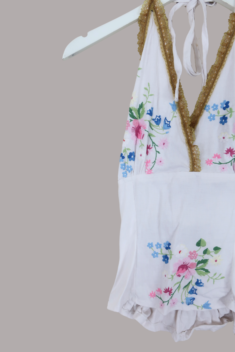 Babydoll Vintage Tablecloth Top in Blooming Wildflowers - Size XS