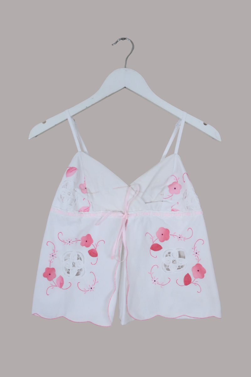 Babydoll Vintage Tablecloth Top in Ditsy Cherry Blossom - Size XS