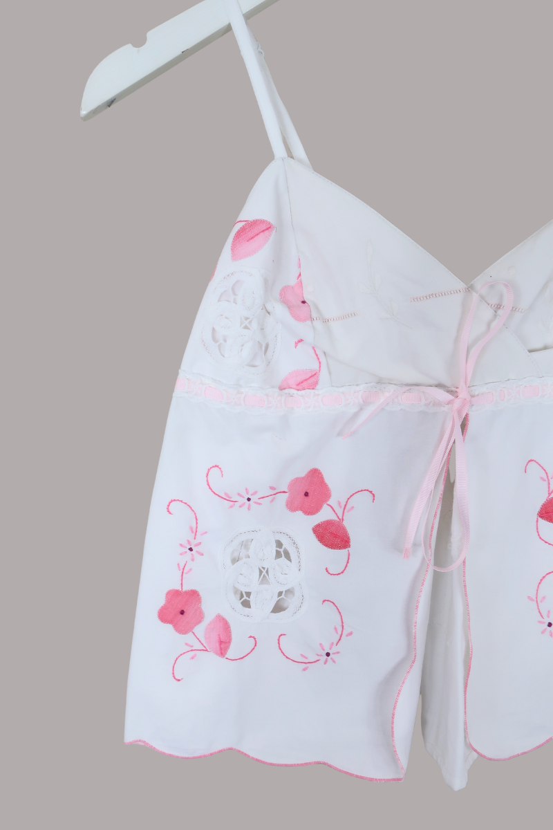 Babydoll Vintage Tablecloth Top in Ditsy Cherry Blossom - Size XS