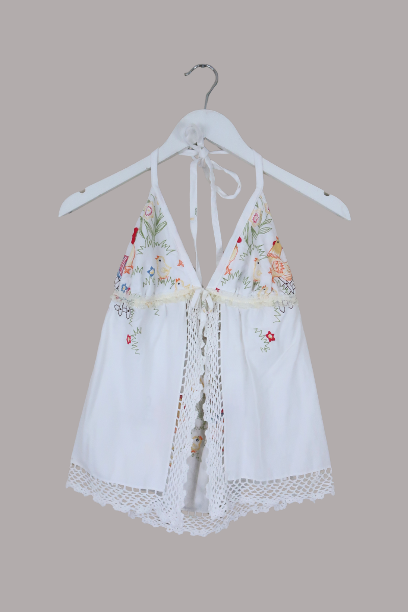 Babydoll Vintage Tablecloth Top in Spring Chickens - Size XS/S