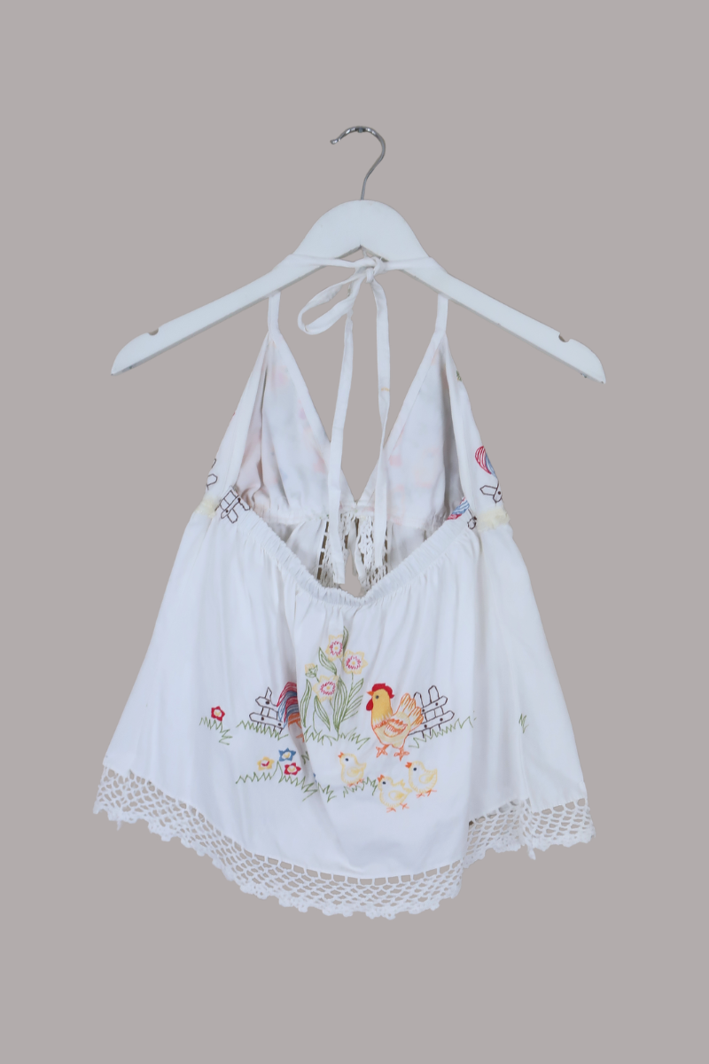 Babydoll Vintage Tablecloth Top in Spring Chickens - Size XS/S