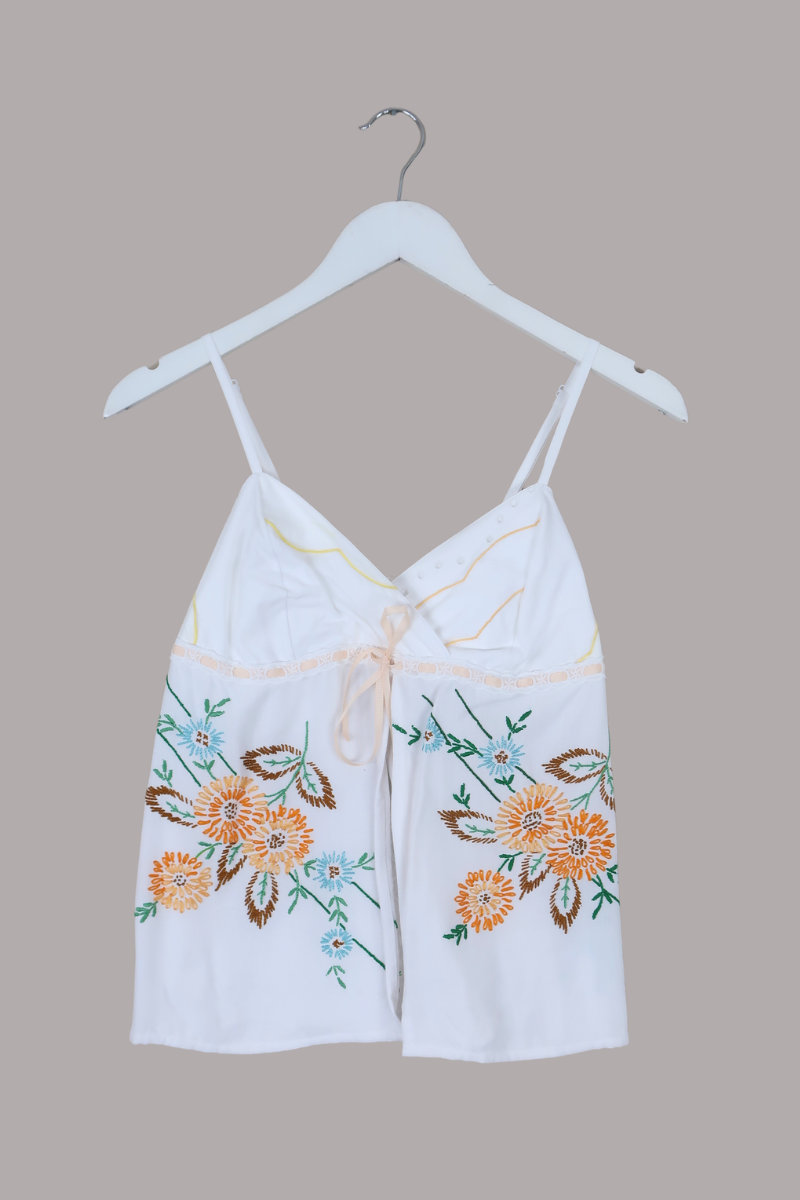 Babydoll Vintage Tablecloth Top in Harvest Bunch Of Flowers - Size XS