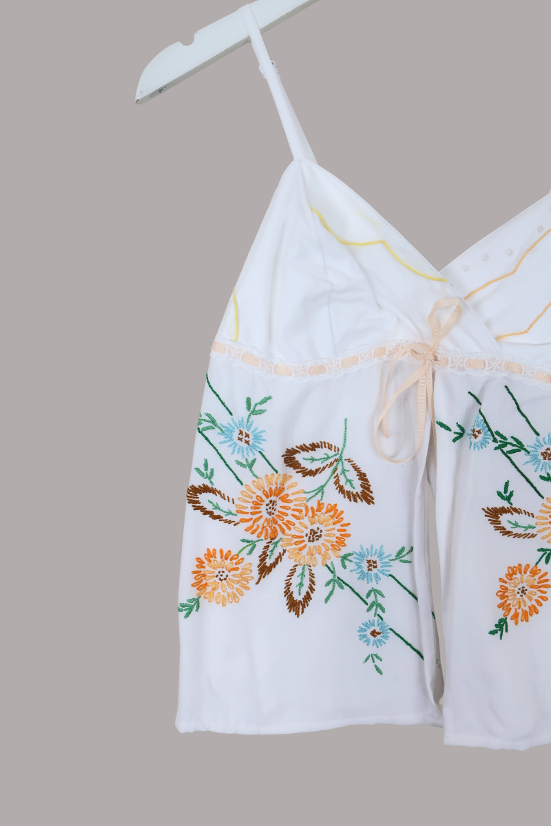Babydoll Vintage Tablecloth Top in Harvest Bunch Of Flowers - Size XS