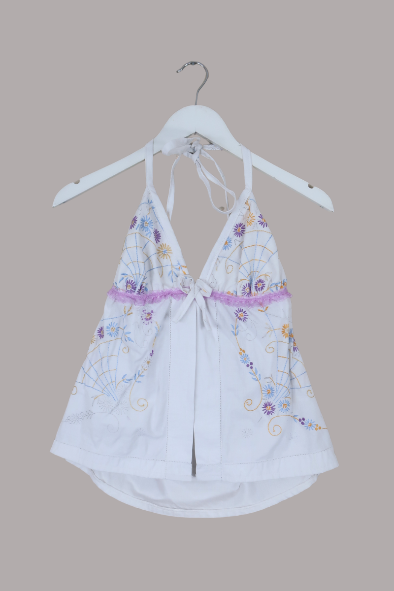 Babydoll Vintage Tablecloth Top in Blueberry & Apricot - Size XS/S