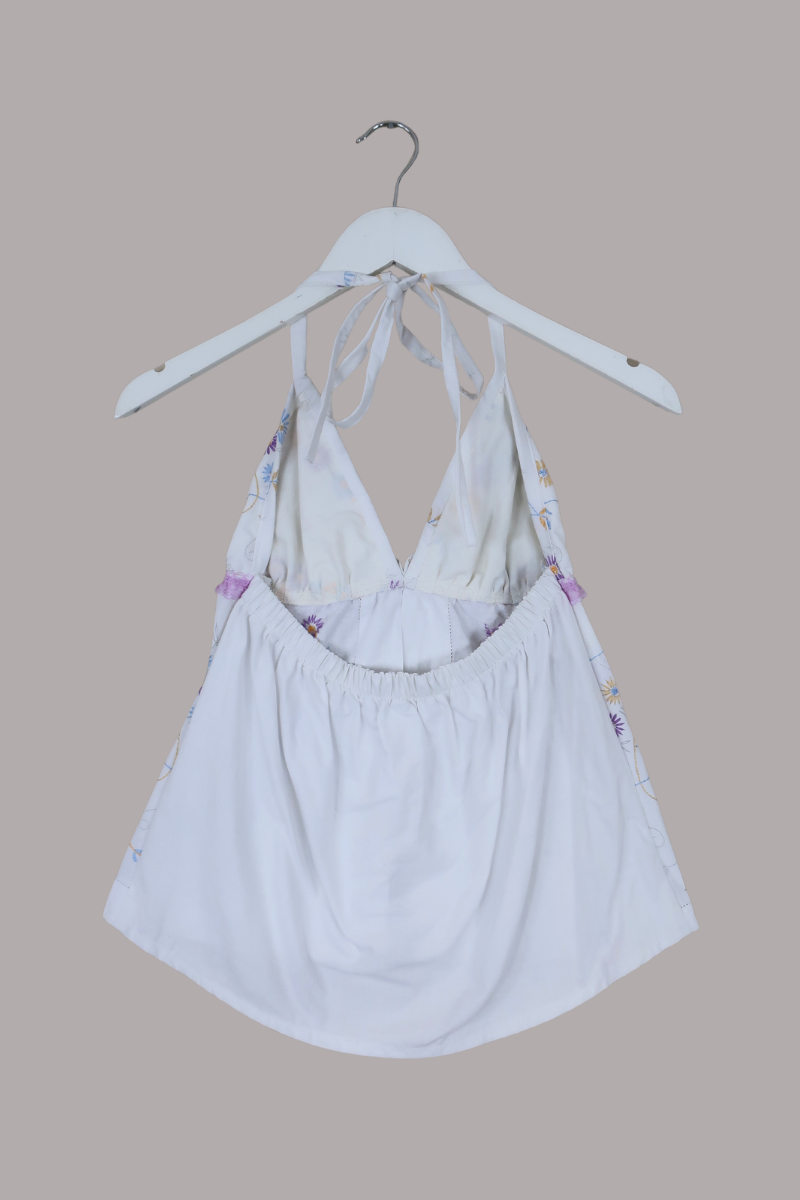 Babydoll Vintage Tablecloth Top in Blueberry & Apricot - Size XS/S