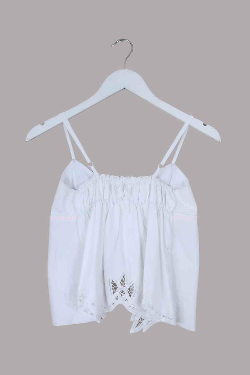 Babydoll Vintage Tablecloth Top in Fae Pink Florals - Size XS
