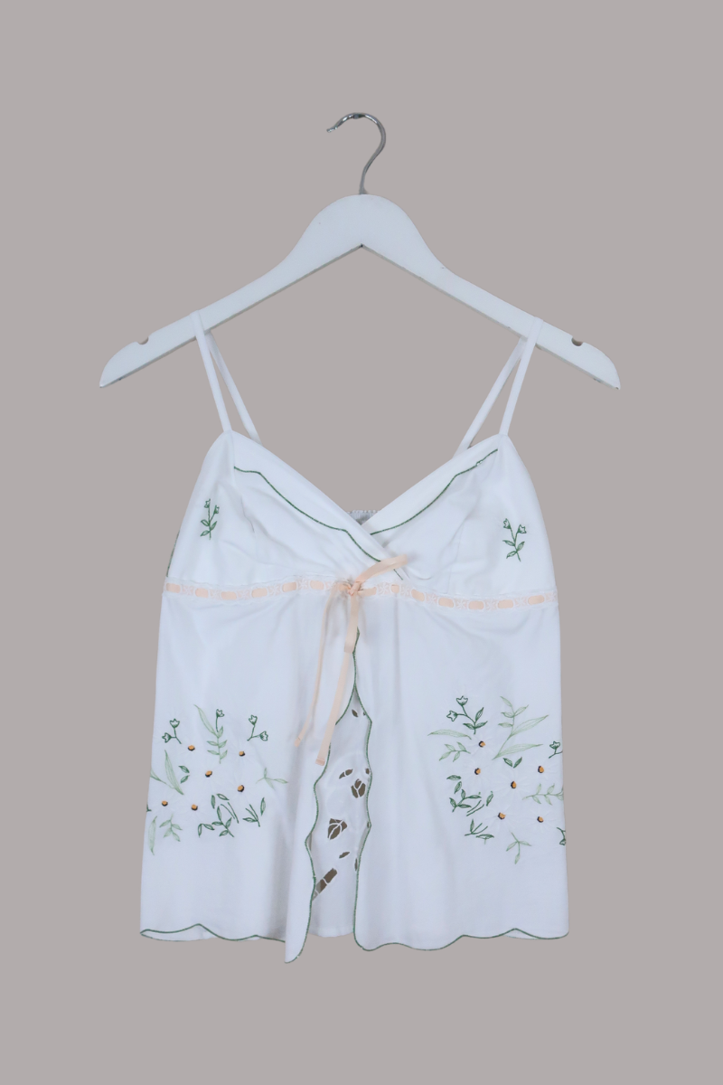 Babydoll Vintage Tablecloth Top in Apricot Daisy Chain - Size XS