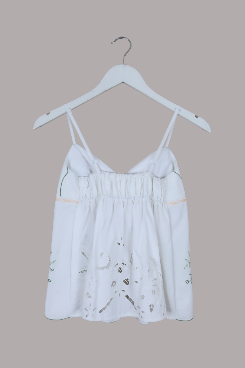 Babydoll Vintage Tablecloth Top in Apricot Daisy Chain - Size XS