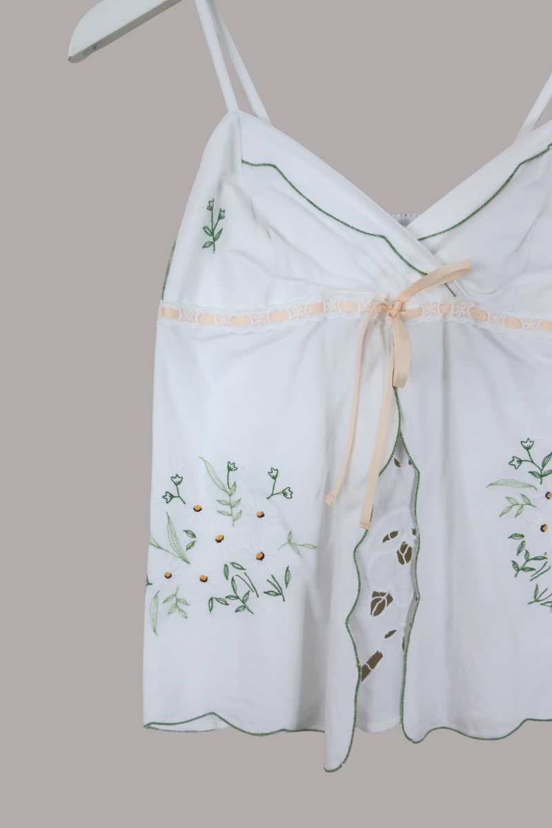 Babydoll Vintage Tablecloth Top in Apricot Daisy Chain - Size XS