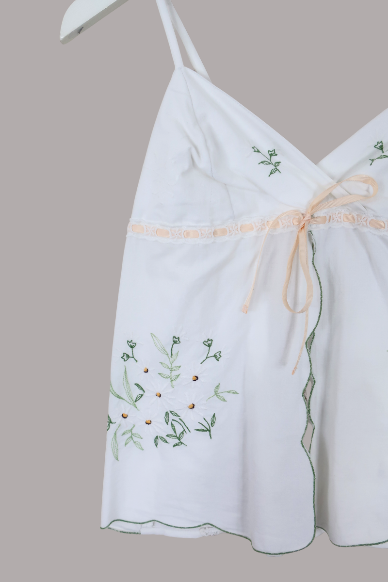 Babydoll Vintage Tablecloth Top in Field Of Daisies - Size XS