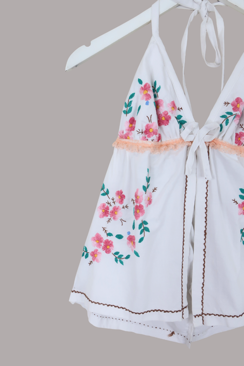 Babydoll Vintage Tablecloth Top in French Riviera Florals - Size XS/S