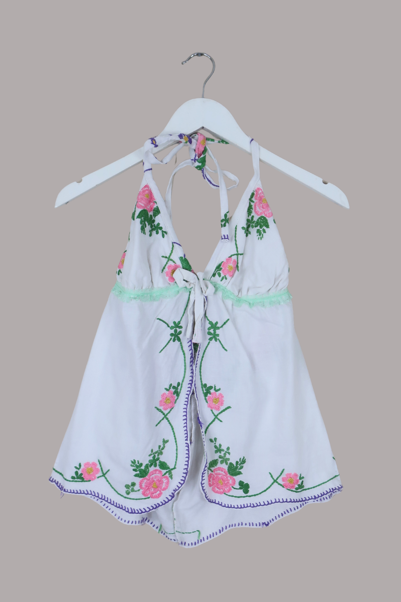 Babydoll Vintage Tablecloth Top in Posy Pink - Size XS/S