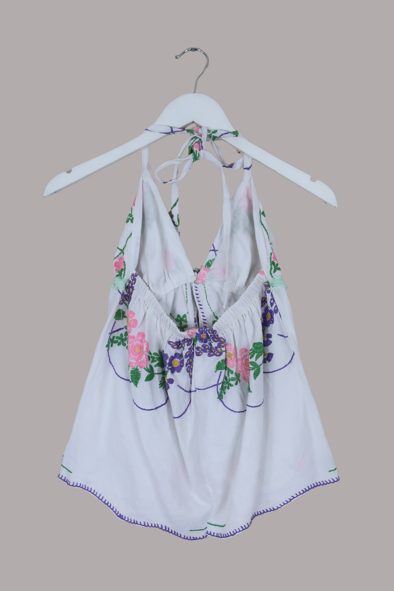 Babydoll Vintage Tablecloth Top in Posy Pink - Size XS/S