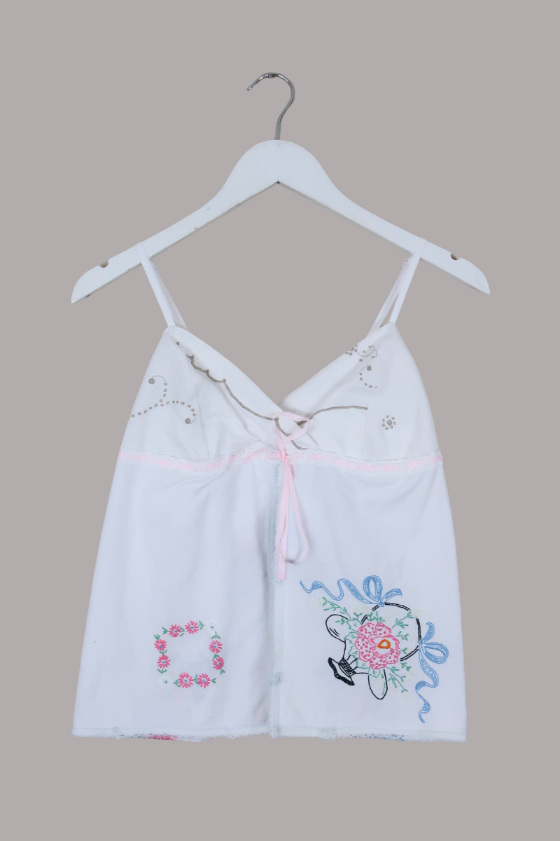 Babydoll Vintage Tablecloth Top in Fresh Floral Vase - Size XS