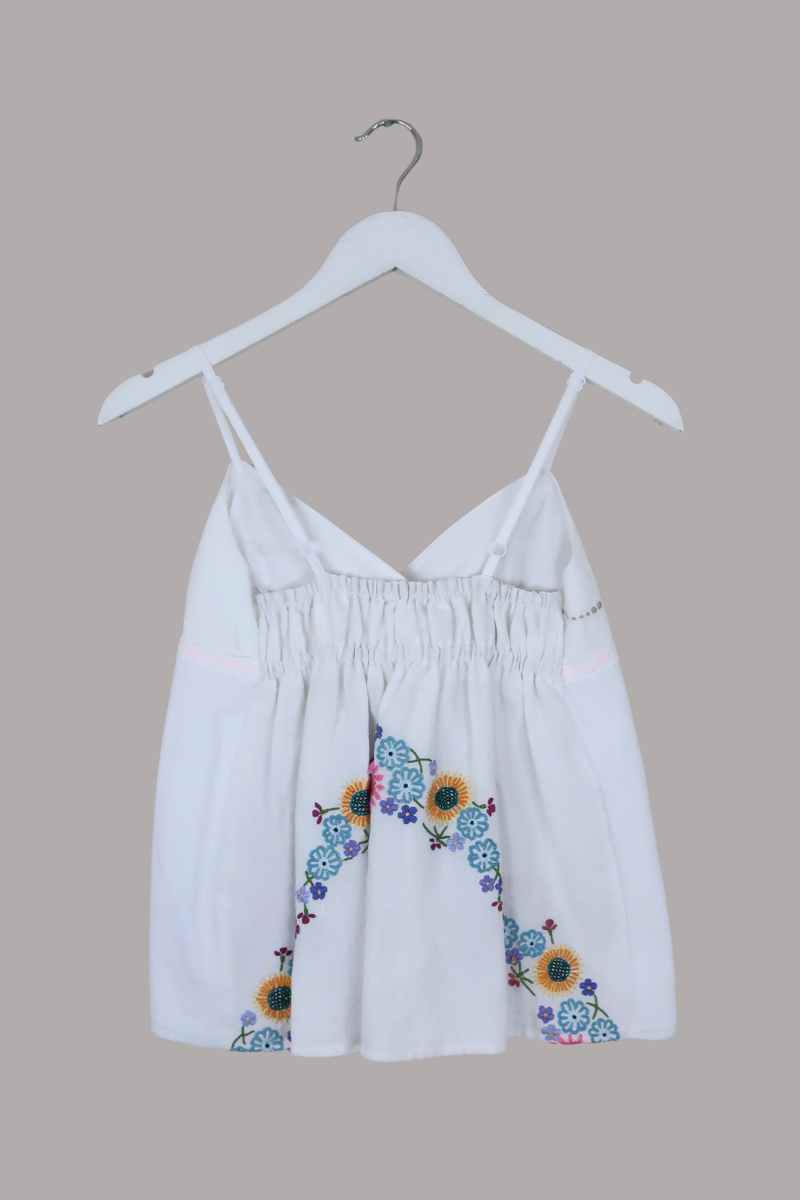 Babydoll Vintage Tablecloth Top in Fresh Floral Vase - Size XS