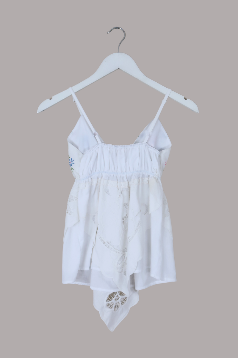 Babydoll Vintage Tablecloth Top in Persephone Flower Vase - Size XS/S
