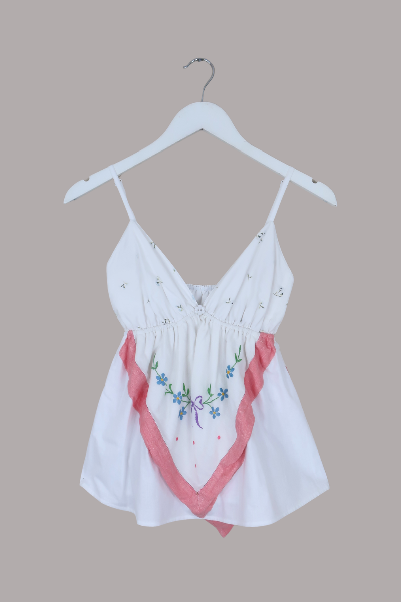 Babydoll Vintage Tablecloth Top in Ditsy Pastel Flowers - Size XS/S