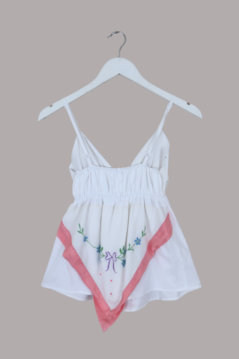 Babydoll Vintage Tablecloth Top in Ditsy Pastel Flowers - Size XS/S