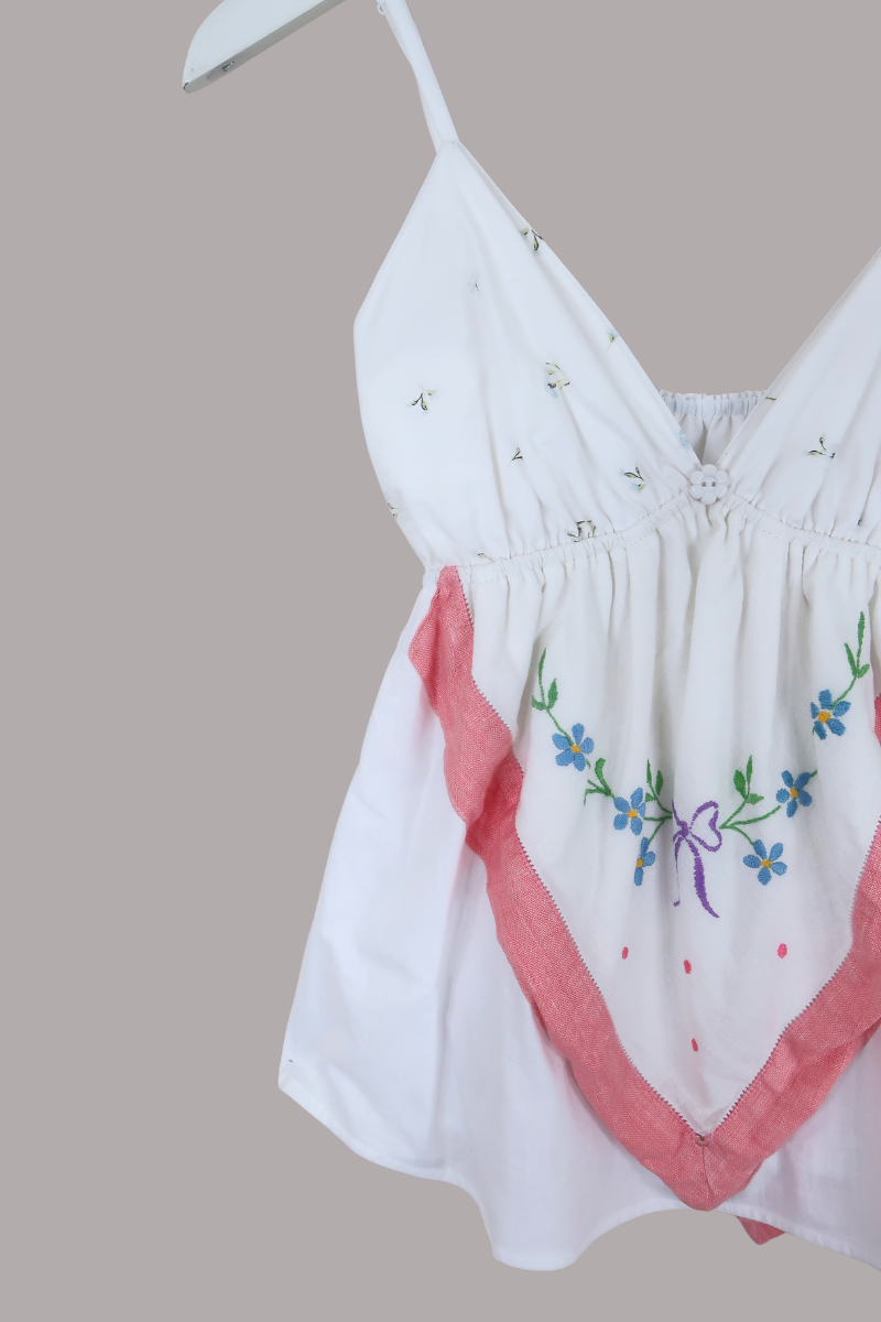 Babydoll Vintage Tablecloth Top in Ditsy Pastel Flowers - Size XS/S