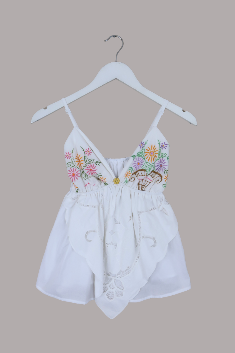 Babydoll Vintage Tablecloth Top in South Of France Florals - Size XS/S