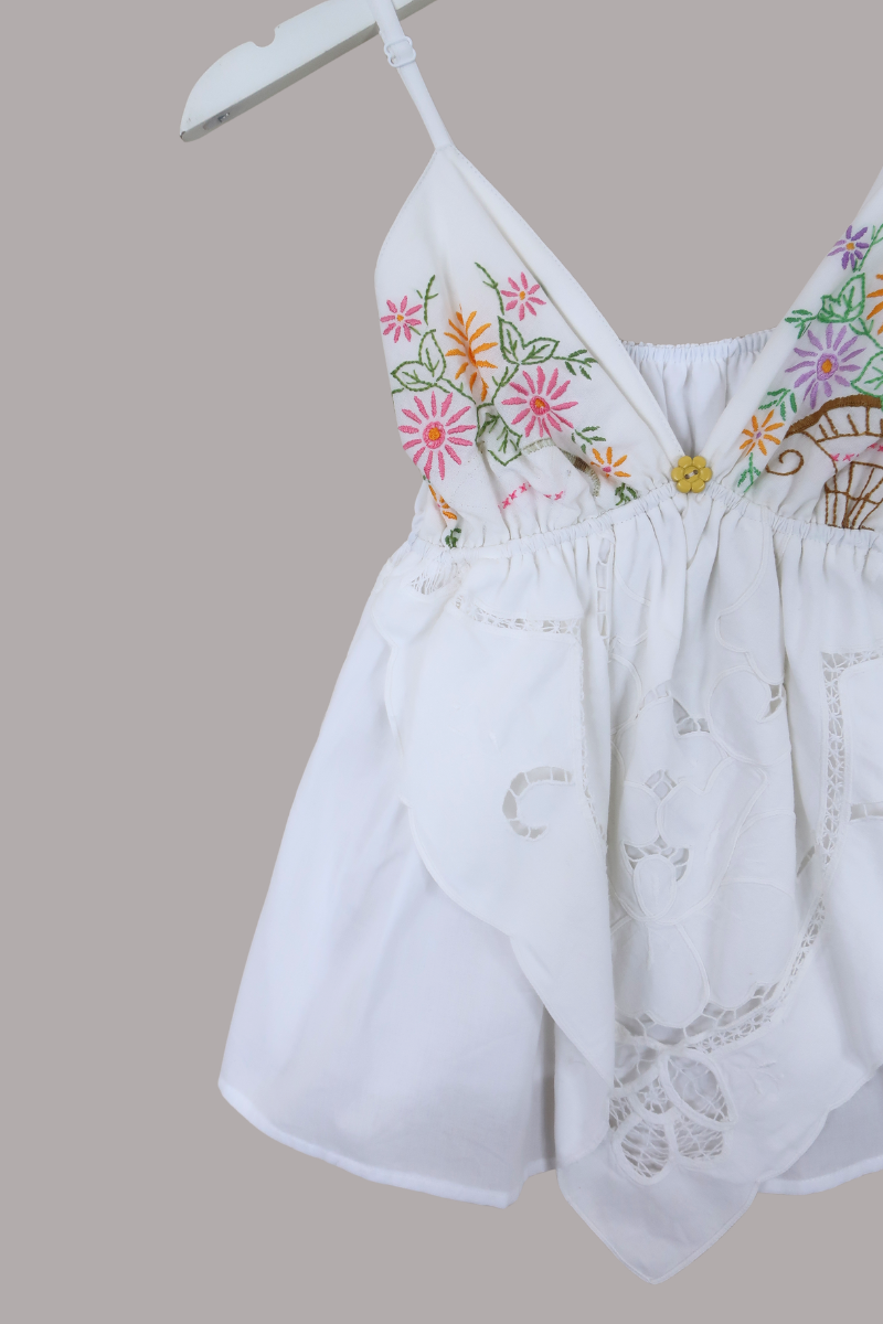 Babydoll Vintage Tablecloth Top in South Of France Florals - Size XS/S