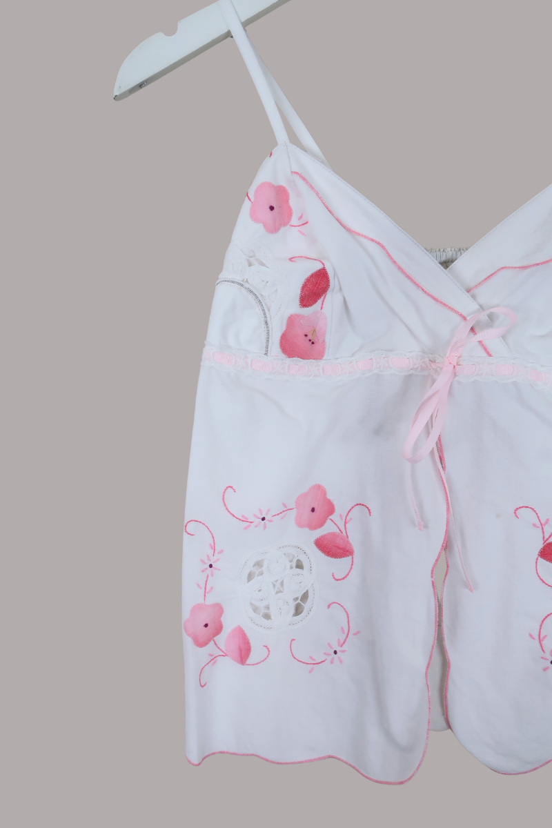 Babydoll Vintage Tablecloth Top in Sakura Blossom - Size XS