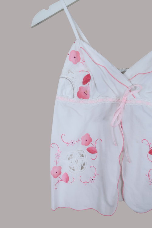 Babydoll Vintage Tablecloth Top in Sakura Blossom - Size XS