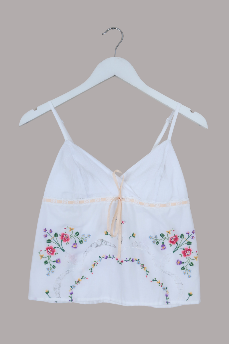 Babydoll Vintage Tablecloth Top in Chain Of Wildflowers - Size XS