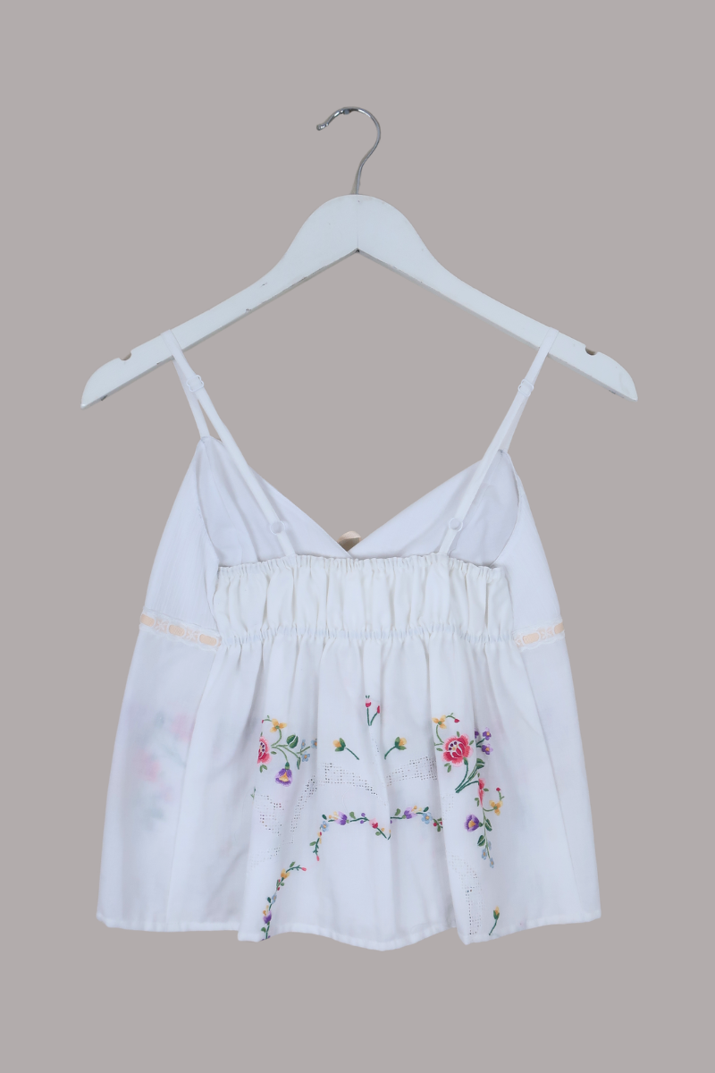 Babydoll Vintage Tablecloth Top in Chain Of Wildflowers - Size XS