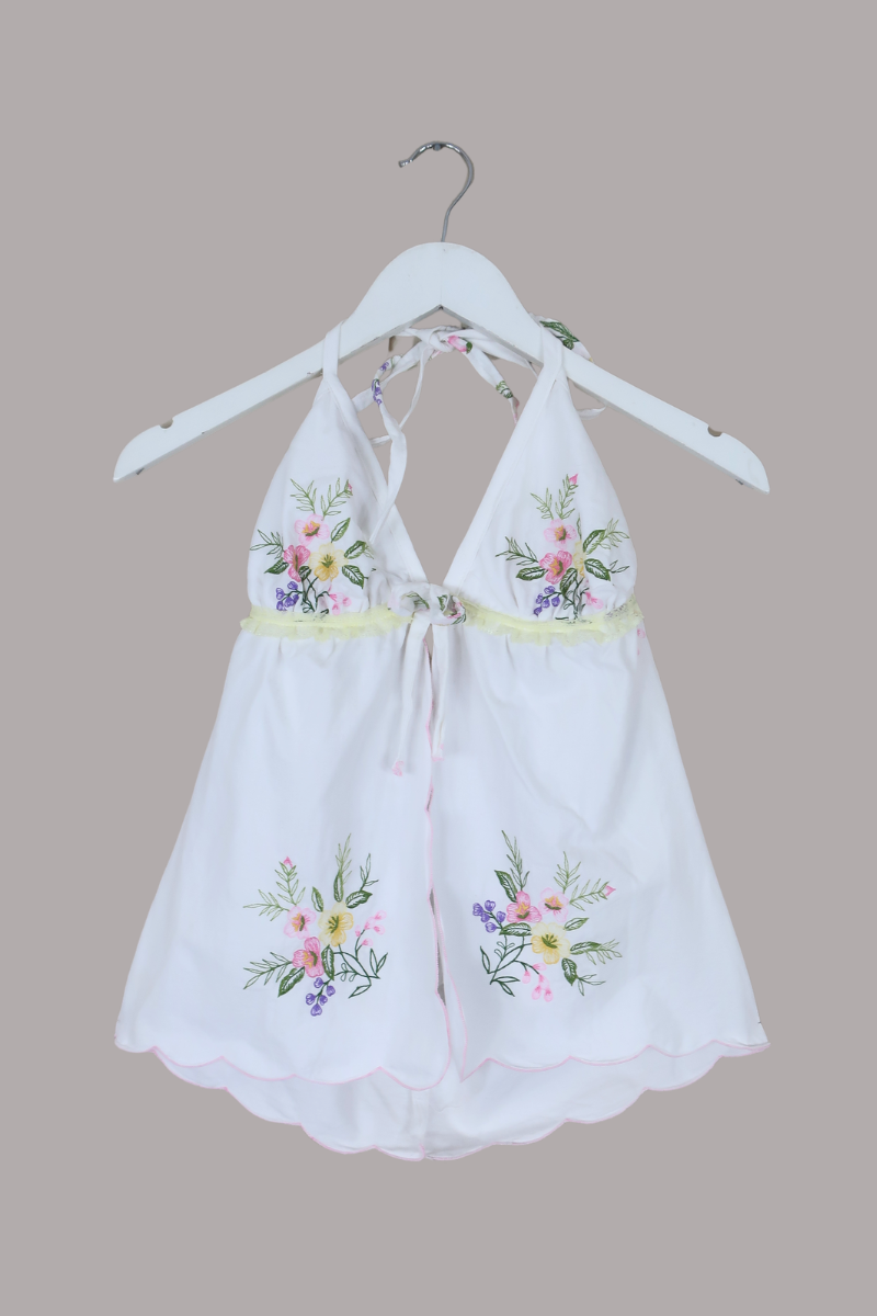 Babydoll Vintage Tablecloth Top in Lemon Spring Wildflowers - Size XS/S