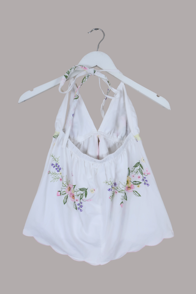Babydoll Vintage Tablecloth Top in Lemon Spring Wildflowers - Size XS/S