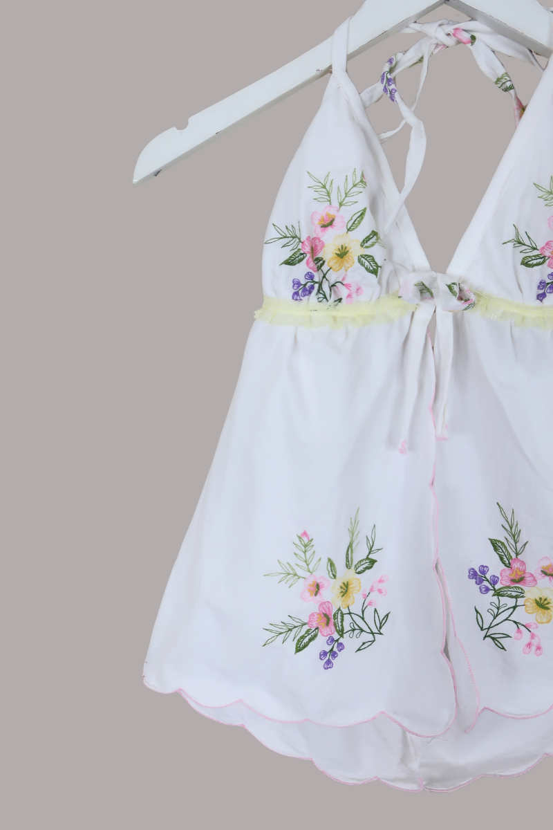 Babydoll Vintage Tablecloth Top in Lemon Spring Wildflowers - Size XS/S