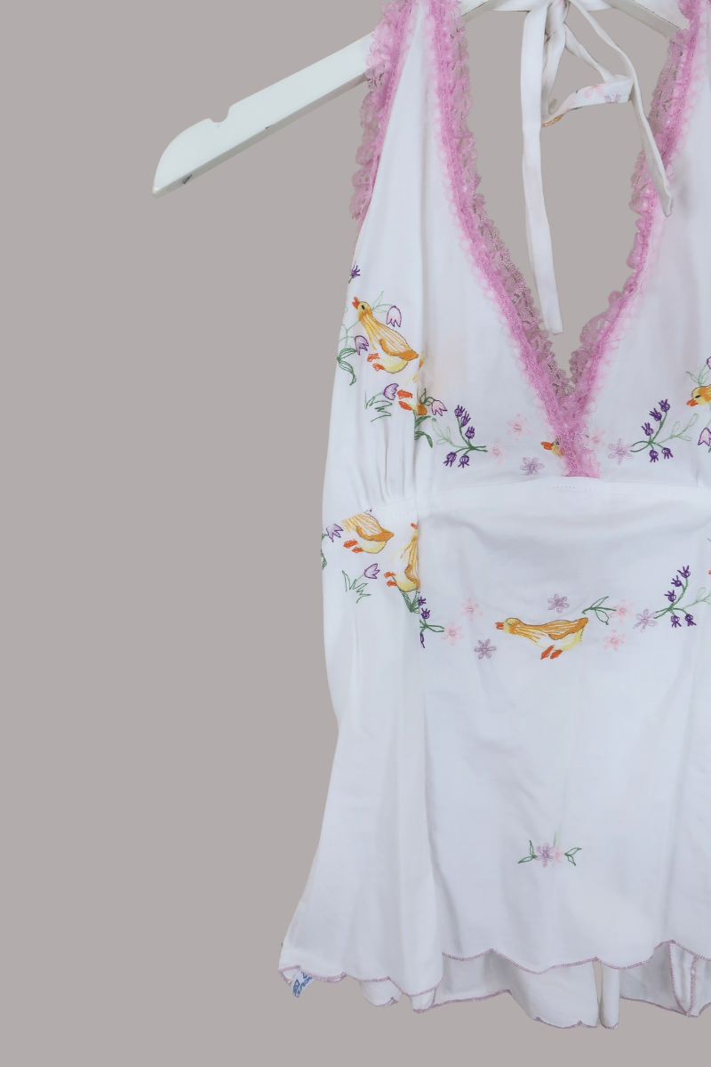 Babydoll Vintage Tablecloth Top in Little Ducklings - Size XS