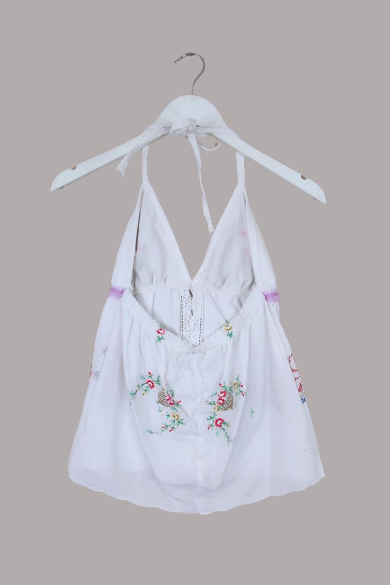 Babydoll Vintage Tablecloth Top in Poppies & Violets - Size XS/S