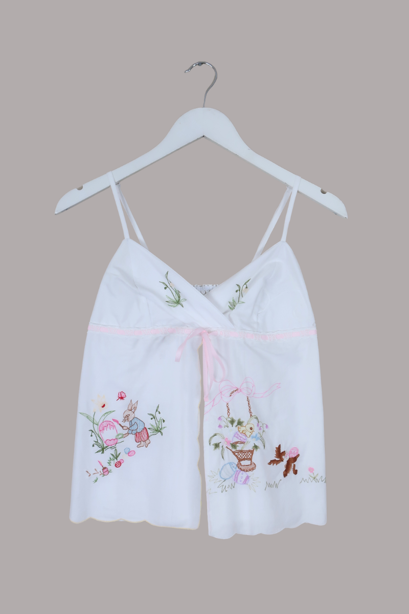 Babydoll Vintage Tablecloth Top in Easter Bunny Picnic - Size XS